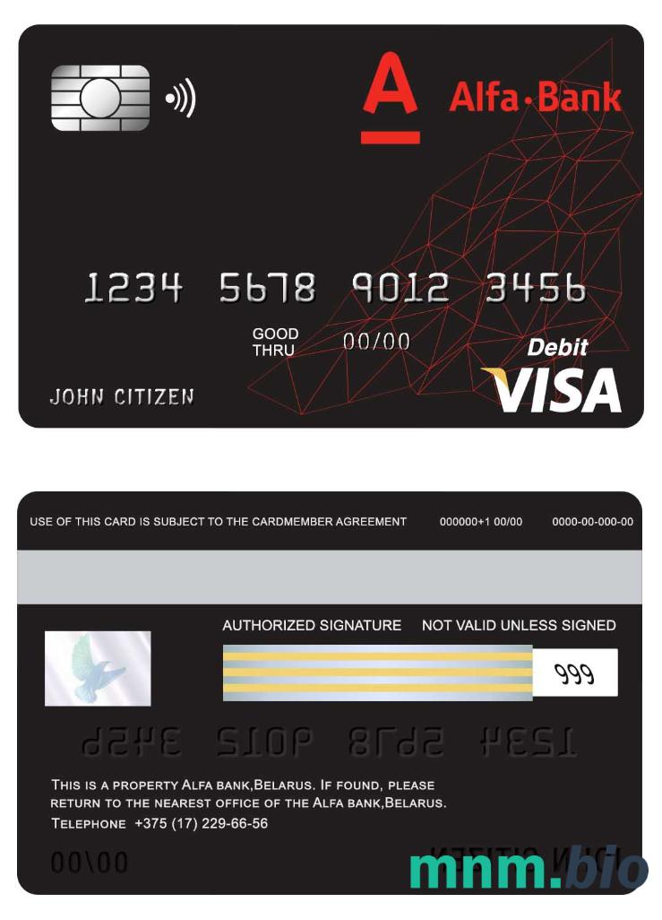 Belarus Alfa bank przykład karty visa w formacie PSD